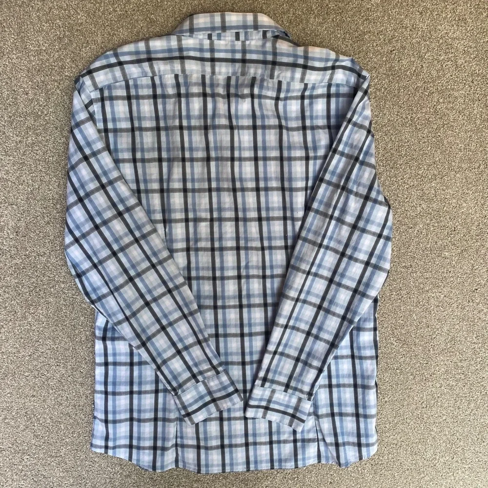 Banana Republic Button Down Shirt Mens Large Blue Plaid Excellent Athletic Fit